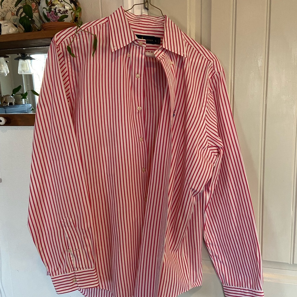 Ralph Lauren Red/Dark pink and White Striped Men's Shirt